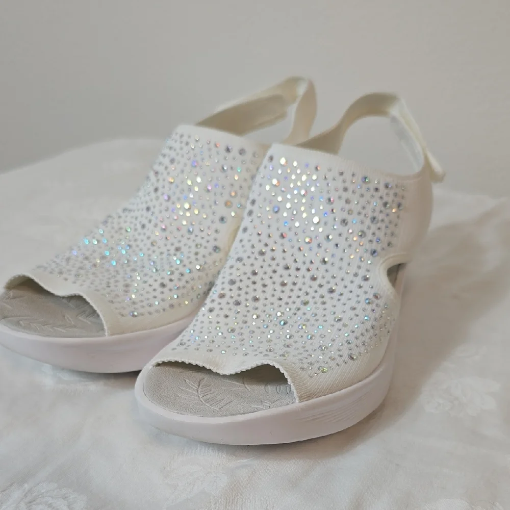 Bzees White Rhinestone Slip-On Slingback Sandals - Picture 15 of 16